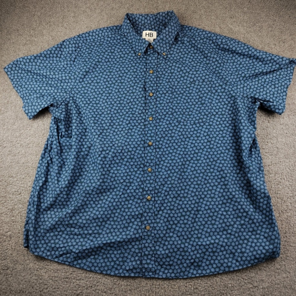 HB Harbor Bay Shirt Mens 2XL Floral Daisy Blue Button Down Short Sleeve EUC